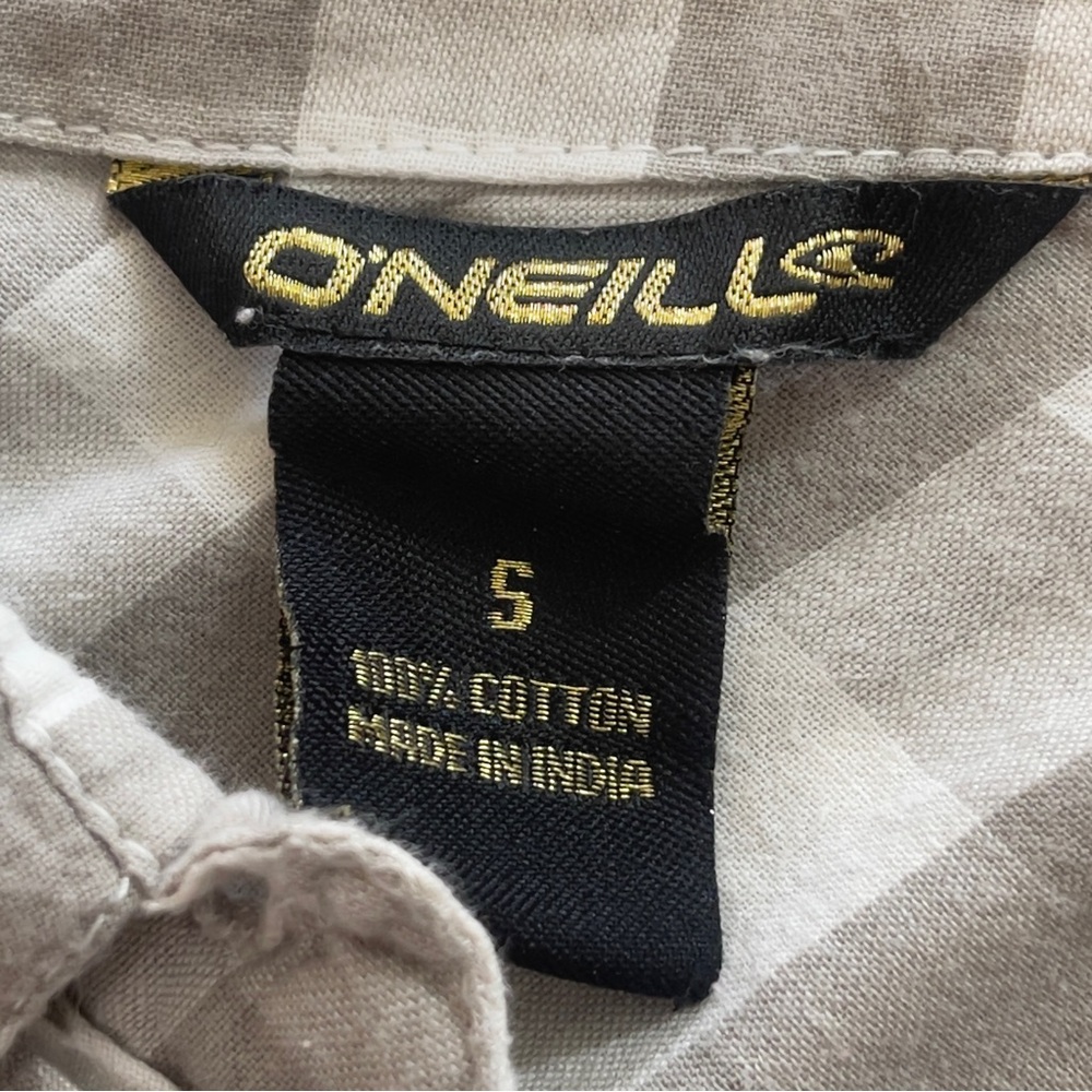 O’Neill Grayish Brown Plaid Ruffle Button Up Top Small - Picture 6 of 10